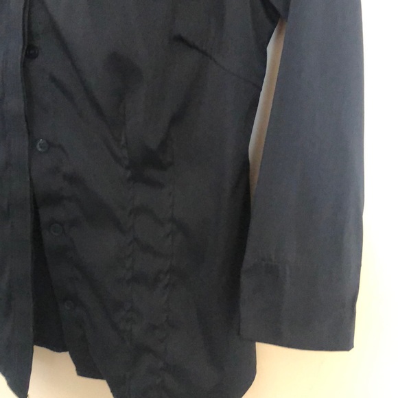 Navy Blue Nylon/Spandex Button Down Collared Top - Picture 4 of 8